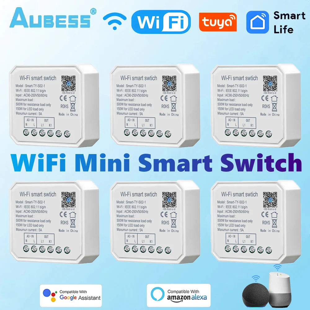 10A Tuya Smart Wifi Switch 2Gang Control Switch Mini Smart Breaker Smart Life App Supporto Per Telecomando Alexa Google Home