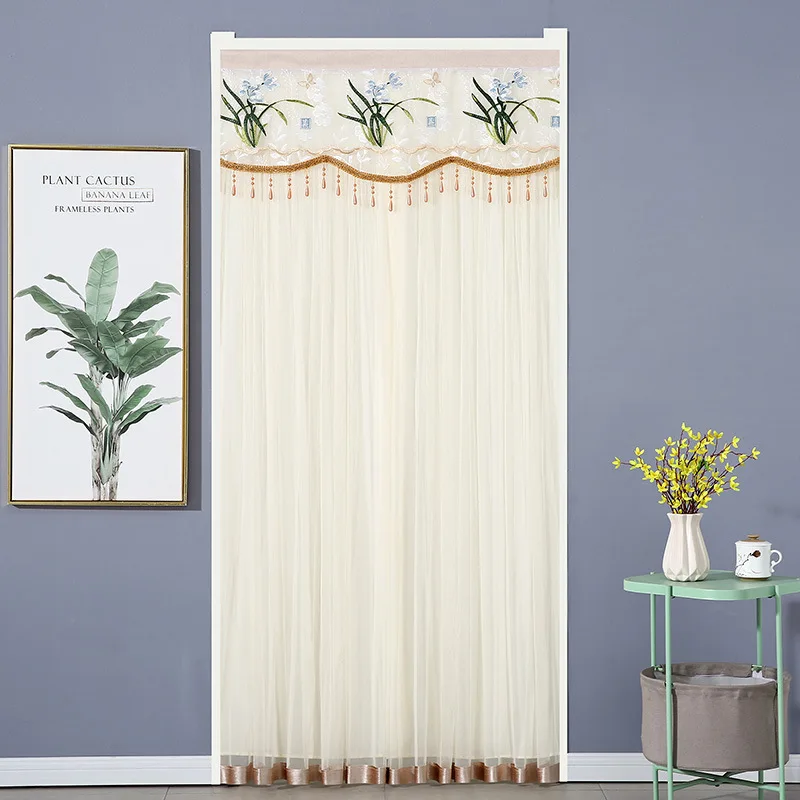 

Двухслойная полупрозрачная разделительная занавеска среднего размера с вышивкой, противомоскитная дверная занавеска, подвесная занавеска