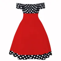 Elegant Vintage Hepburn Dress Women Black Red Off Shoulder Sleeveless A-Line Dress Female Retro Rockabilly 50s Polka Dot Dress - Image 6