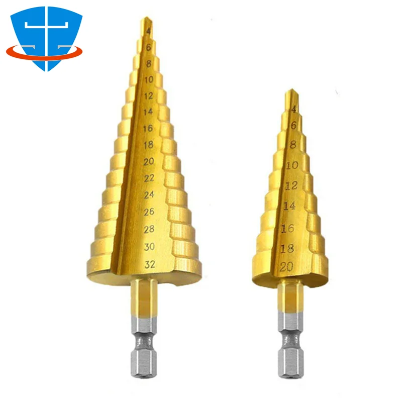 4-12mm 4-20mm 4-32mm HSS Titanium Coated Step Drill Bit High Speed Steel Metal Wood Enlarged Hole Cutter Cone Drilling Tool Sets