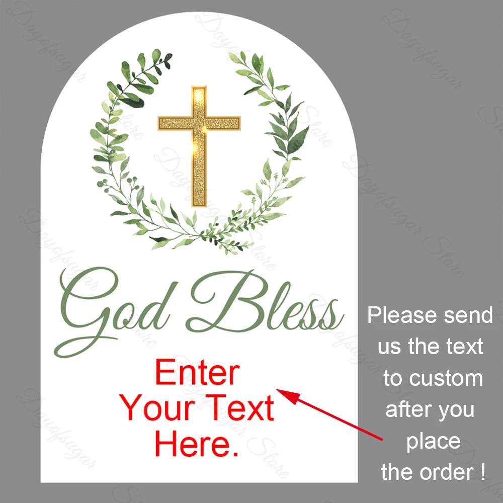 Personalized God Bless Welcome Sign Gold Cross Bapstism Sign Board for Christening Baptism Communion Party Decoration
