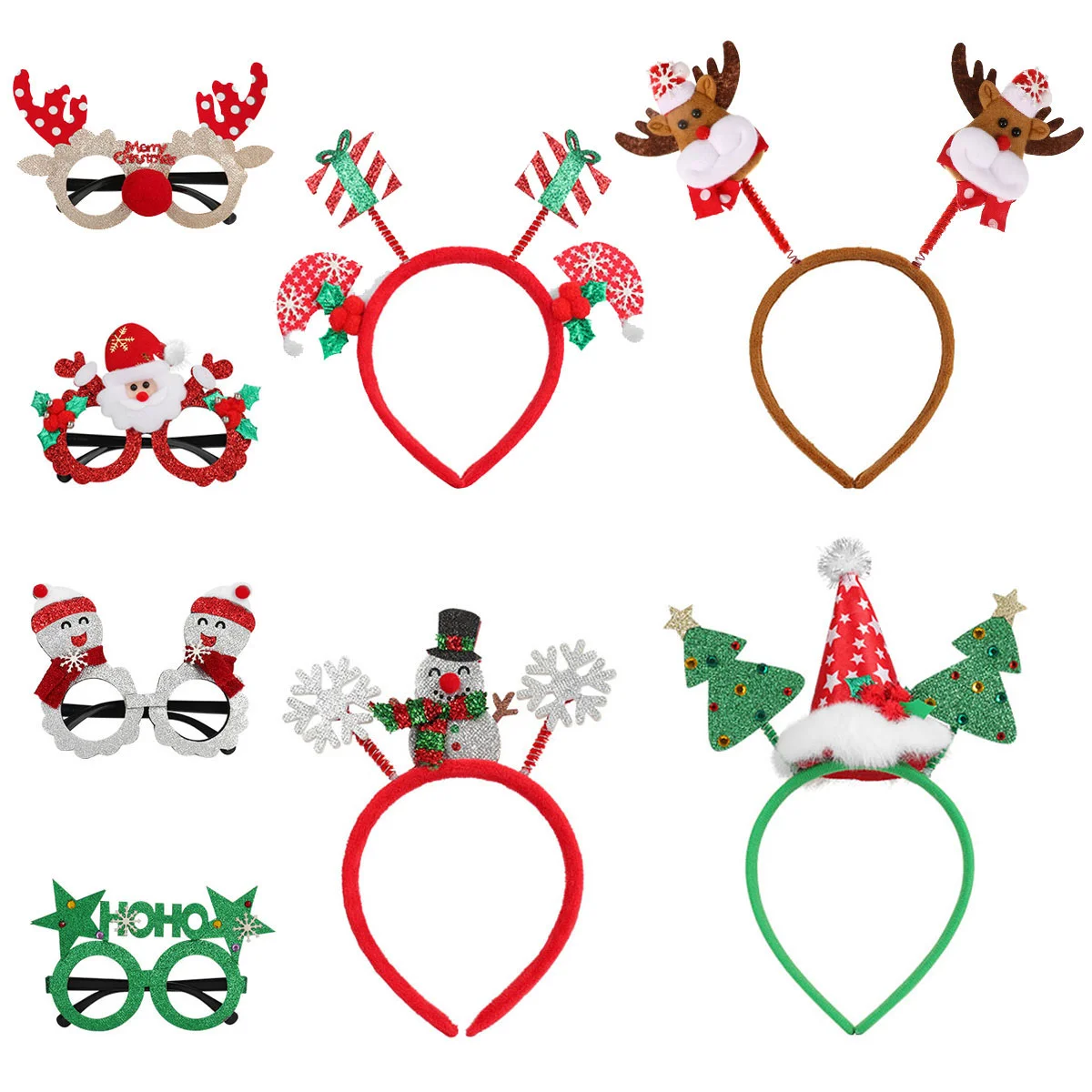 

Christmas 4 Glasses Frame 4 Headbands Funny Xmas Eyewears and Hair Hoops Decoration Accessories Giftset for Christmas Holiday