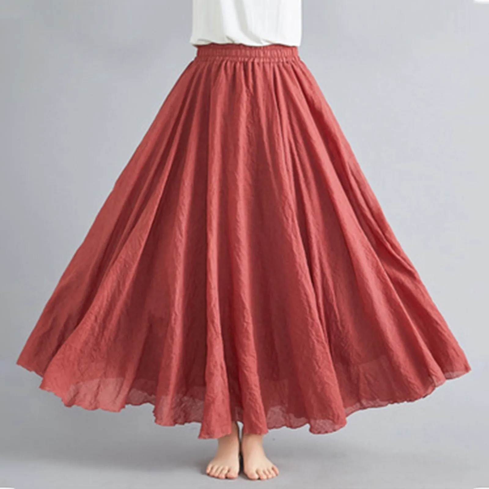 

Women's Casual Dress Elegant Solid Color Long Skirt Elastic Waist Flowing Long Loose Fitting Skirt High Waist Summer Vintage