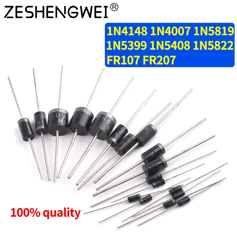 Kit 100 Diodi Raddrizzatore - 8 Valori Diversi - 1N4148, 1N4007, 1N5819, Ecc. - Foto 3