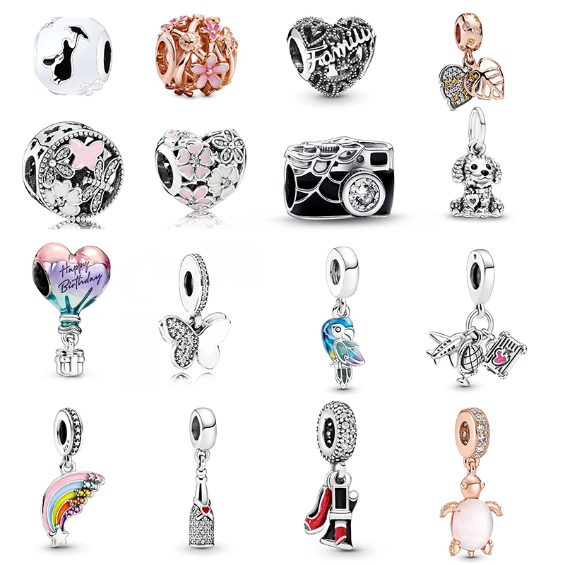 

White Copper 30% Silver Jewelry Fit Original Pandora Poetic Blooms Floral Heart Floral Charm DIY Making Accessories for Women