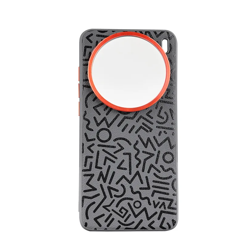 Painted Graffiti Leather Mobile Phone Case with Large Hole Metal Lens Cover