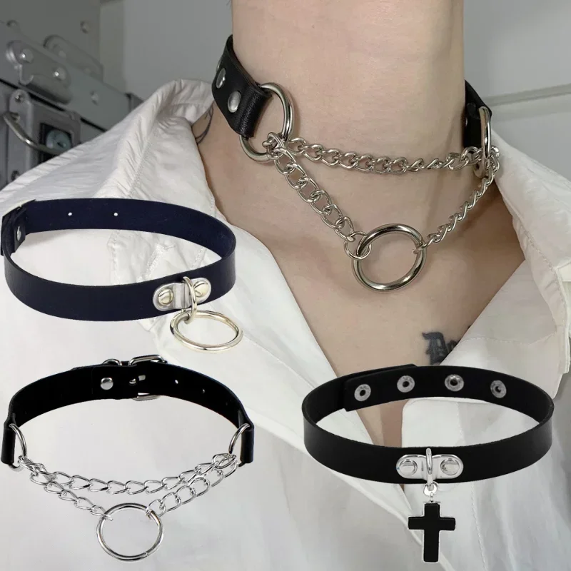Woman Black Punk Choker Collar Necklace Sexy PU Leather Heart Lock Key Spike Chocker Gothic Cosplay Accessories Party Jewelry 3