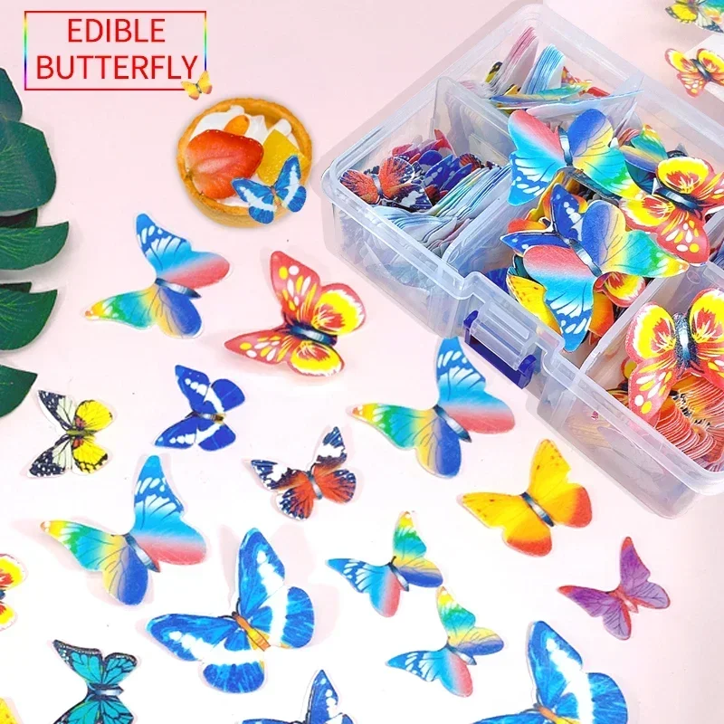 Butterfly Flower Shape Cake Decoration Glutinous Wafer Paper Dessert Toppers Happy Birthday Party Decor