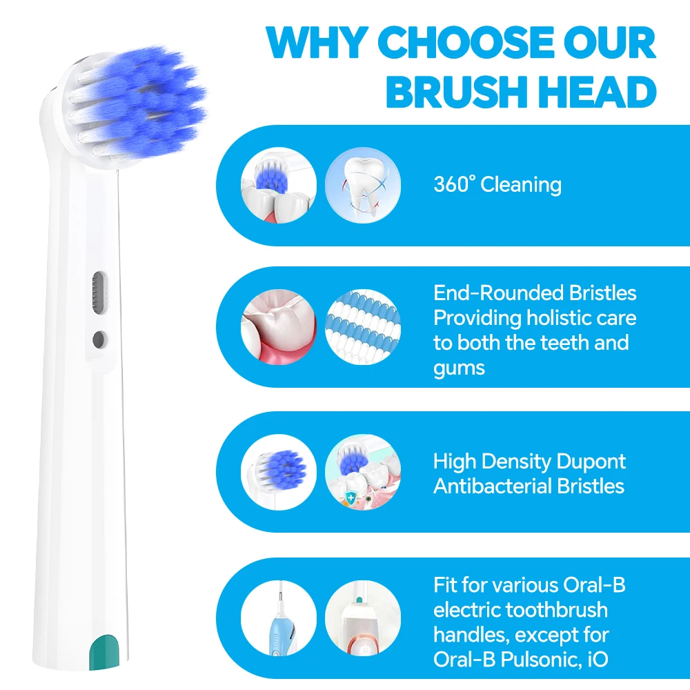 Soft Toothbrush Heads Compatible with Oral B Electric Toothbrush, Replacement Brush Head for OralB 1000 100 1500 500 7500 8000