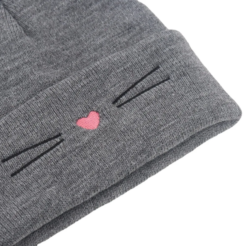 Baby Cartoon Embroidery Cat Ears Kids Knitted Hat Warm Cute Beanie for 1-6years Old Boys Girls Kids Cotton Caps Accessories