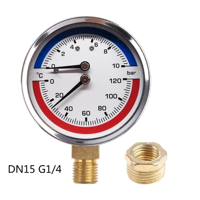 

2024 New Compact Temperature Pressure Gauge 10cm Diameter 0-10 Bar 0-120 ℃ Fits for Floor Heating System Thermo-manometer Boiler