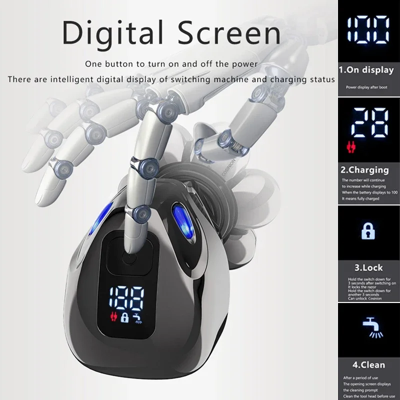 5 IN 1 4D Men\'s Rechargeable Bald Head Electric Shaver 7 Floating Cutter Beard Nose Ear Hair Trimmer Men Facial Cleaning Brush