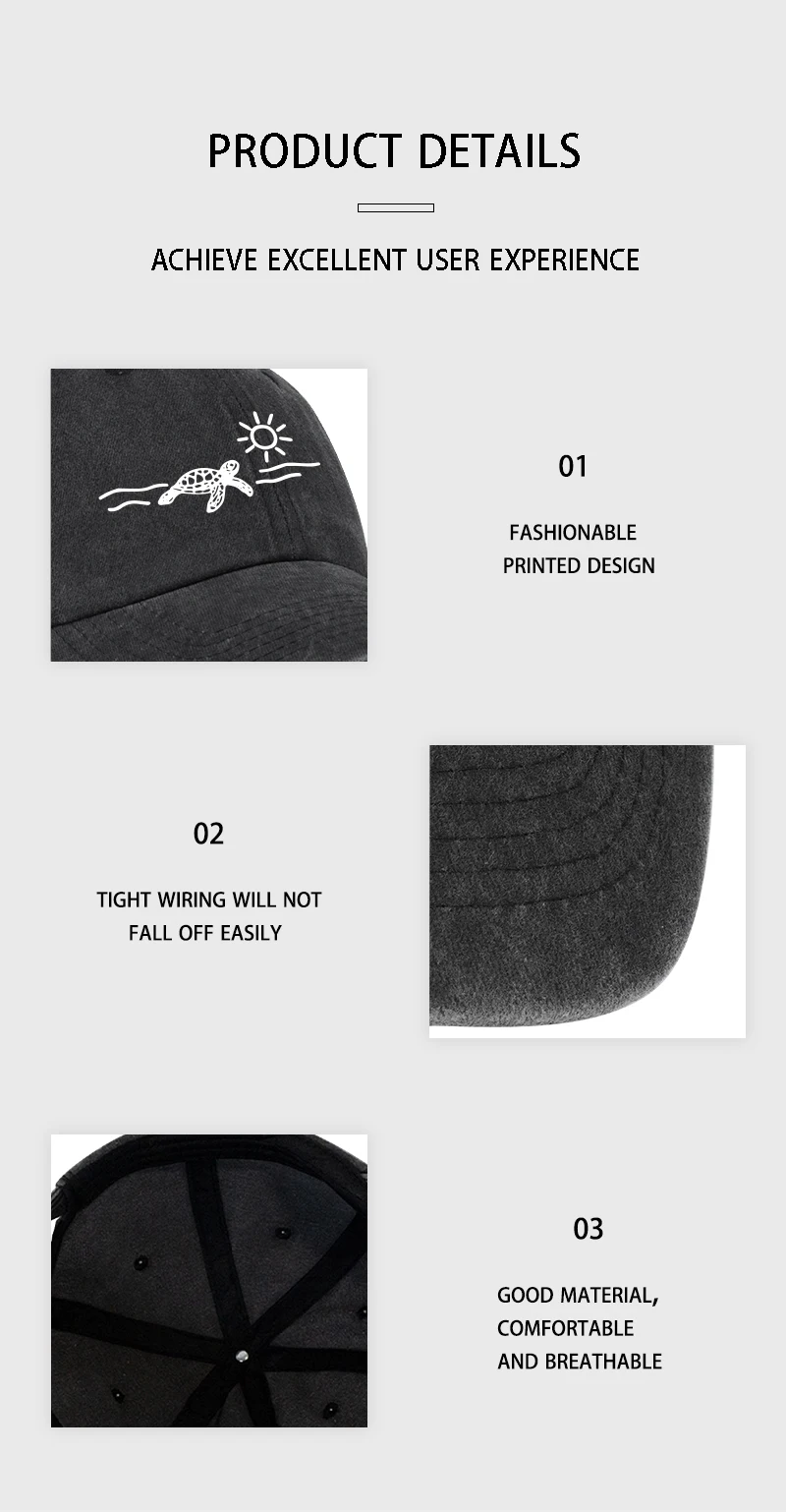 Vintage-Baseballkappe im Used-Look mit Schildkröten-, Sonnen- und Wellen-Print, Unisex-Kappe, perfekt für Strandurlaub, Camping und Angeln – Detail 8