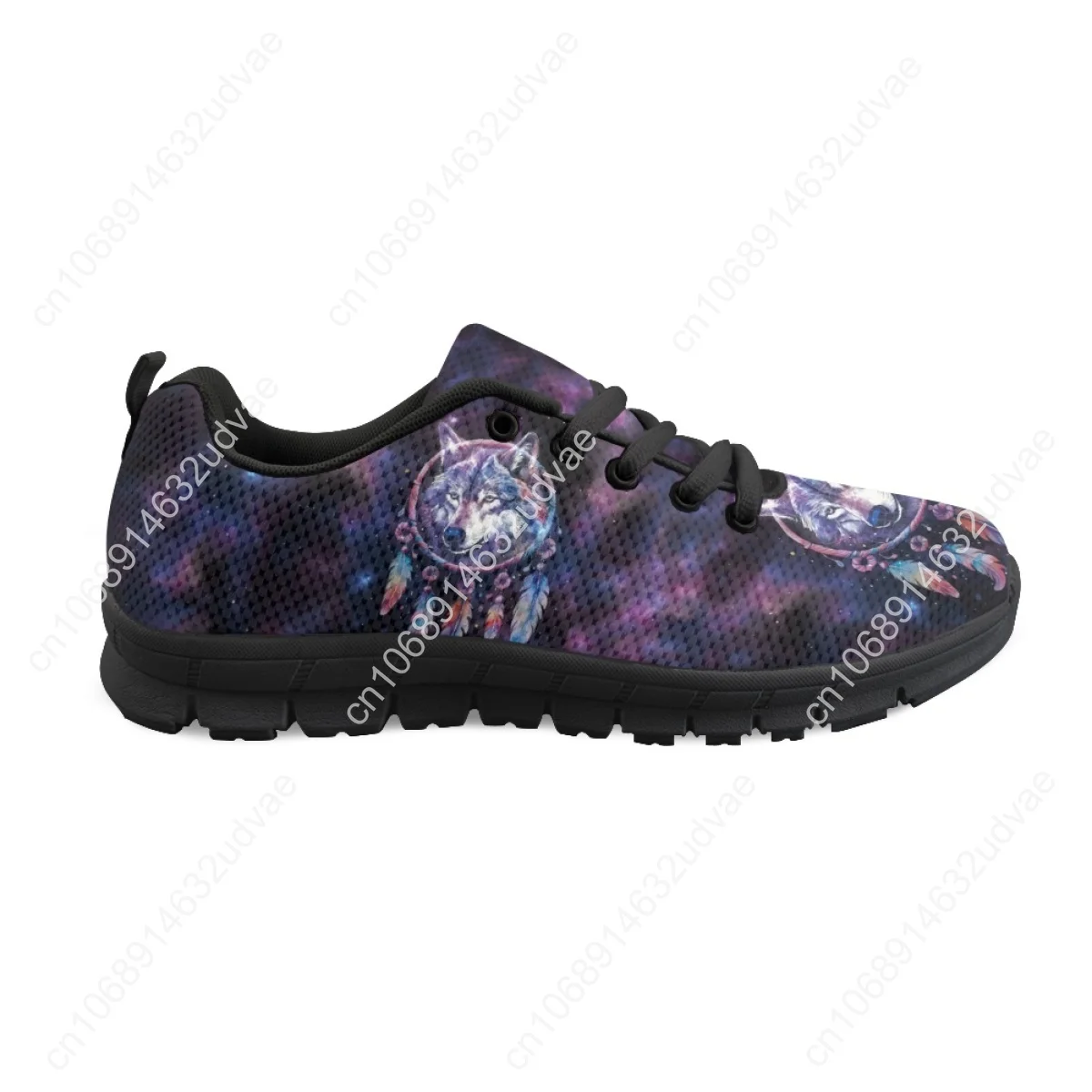 Galaxy Wolf Dream Catcher Print Ladies Lace-up Sneakers Casual Flat Shoes Wear Resistant Tennis For Women Mens Gift