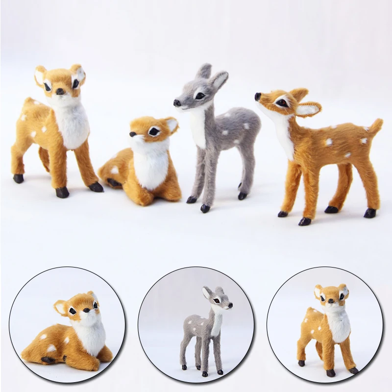Simulation Small Deer Christmas Sika Deer Ornaments Fairy Garden Miniatures Animal Model Figurine Xmas New Year Party Kids Gifts