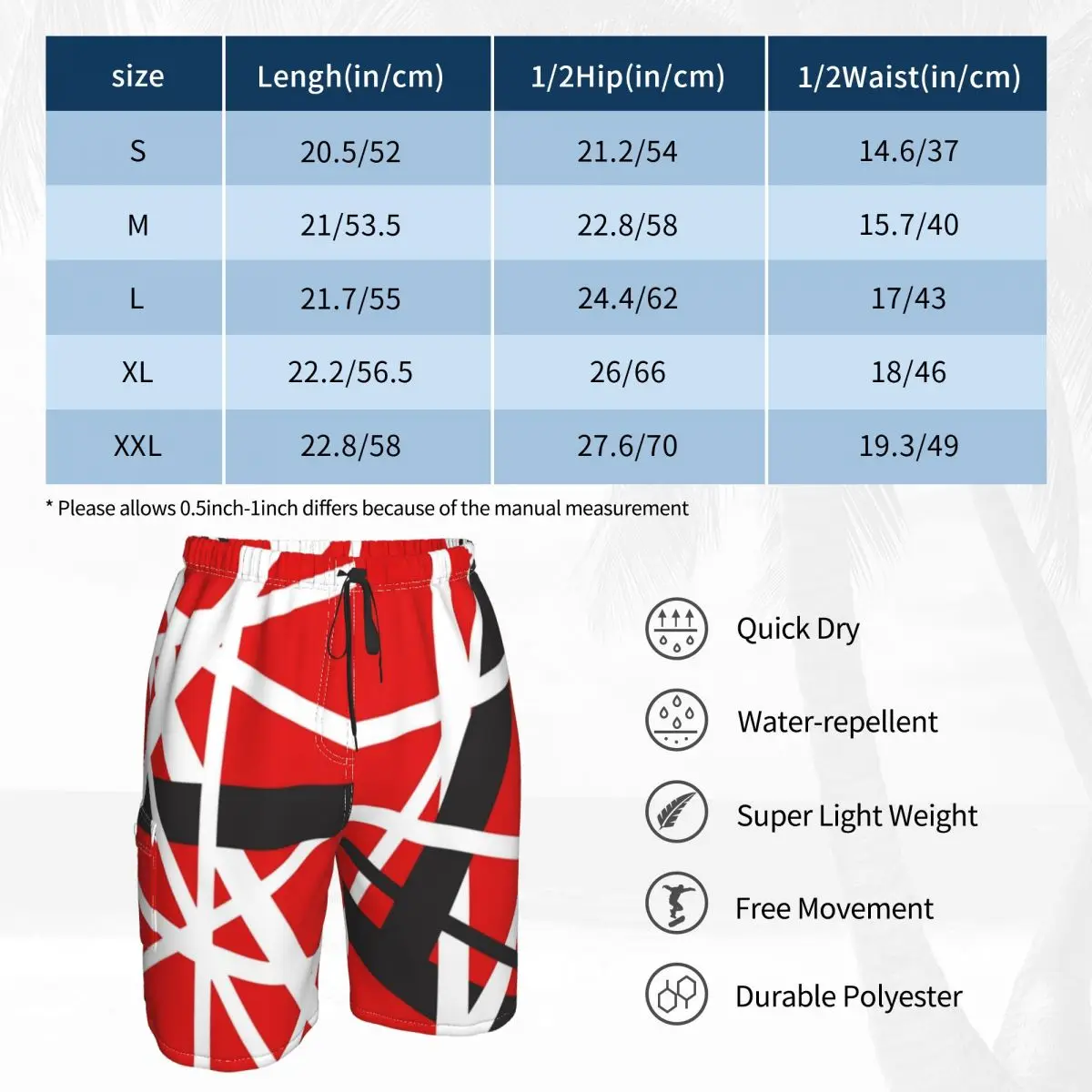 Van Halen Board Shorts EVH 5150 STRIPES Pattern Beach Shorts Males Printing Plus Size Swim Trunks Gift Idea