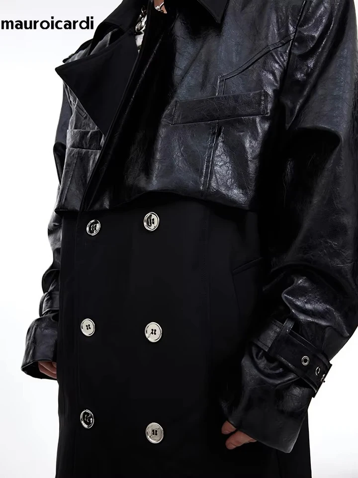 ジャケット・アウター LEATHER COMBINATION DOUBLE LAPEL COAT LEATHER COMBINATION DOUBLE LAPEL COAT