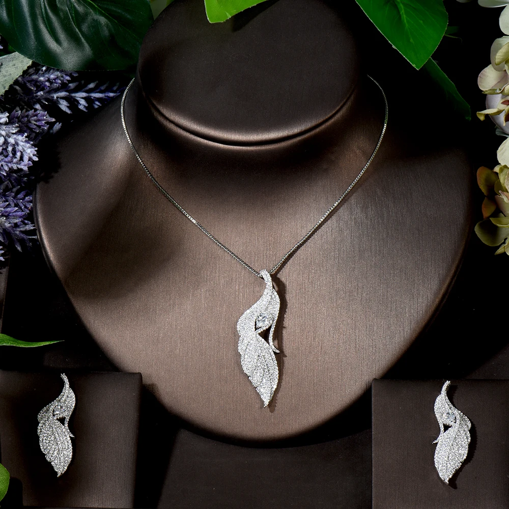 

Fashion Luxury SAUDI ARABIA HIGH Jewelry Set For Women Wedding Necklace Earring Set Cubic Zircon Dubai Bridal jewelry Set N-1665