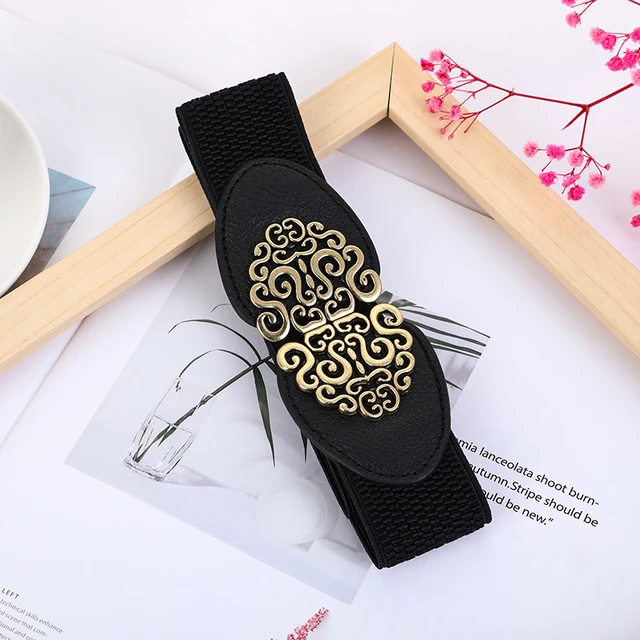 2022 Belts for Men Formal Ladies Fashion Atmosphere Wide Belt Decorative  Elastic Black Metal Belts for Women