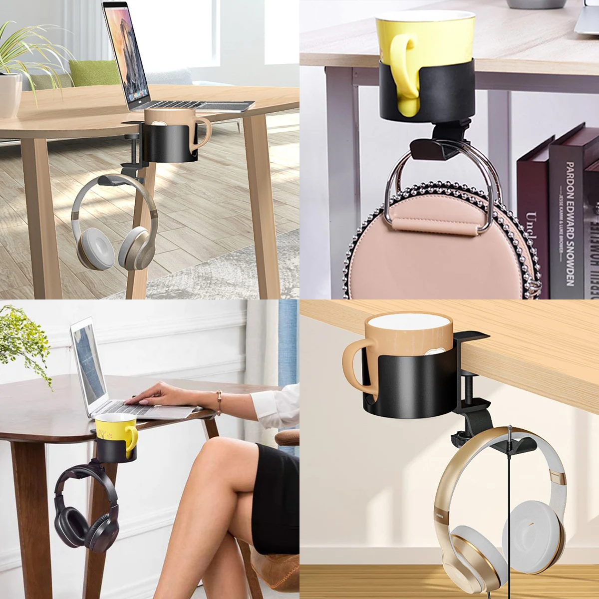 2 in 1 Desk Cup Holder 360 Rotation Adjustable Arm Clamp Headphone Hook Bottle Holder Table Side Drink Hanger for Desk Table Hot