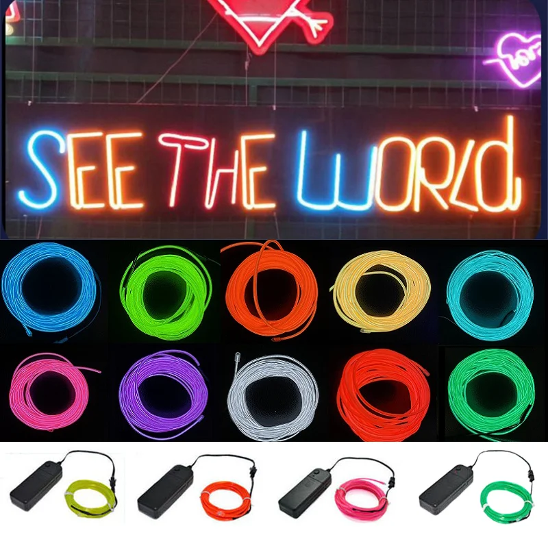 

10/5/3/1M LED EL Wire Light Strip Battery Neon Glowing String Lights DIY Rope Tube Halloween Blacklight Multicolor Party Decor