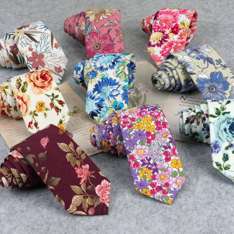 Floral Cotton Neck Tie Mens 6cm Dress Wedding Accessories