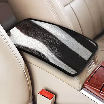 Center Console Cover Pad Zebra Pattern Car Armrest Cover Mat Brown Animal Leather  Universal Waterproof Auto Interior