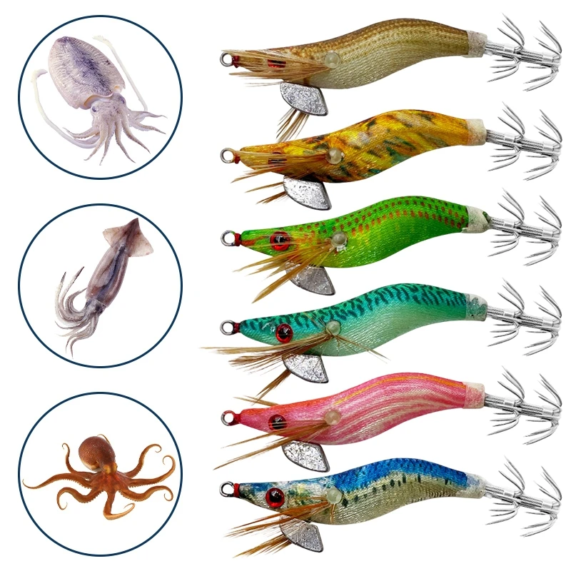 1/5pc Webfoot Octopus Egi Pattern Squid Lure Webfoot Octopus Egi Jig Head Squid Bait Cuttlefish Wooden Shrimp Fishing Lure쭈꾸미 에기