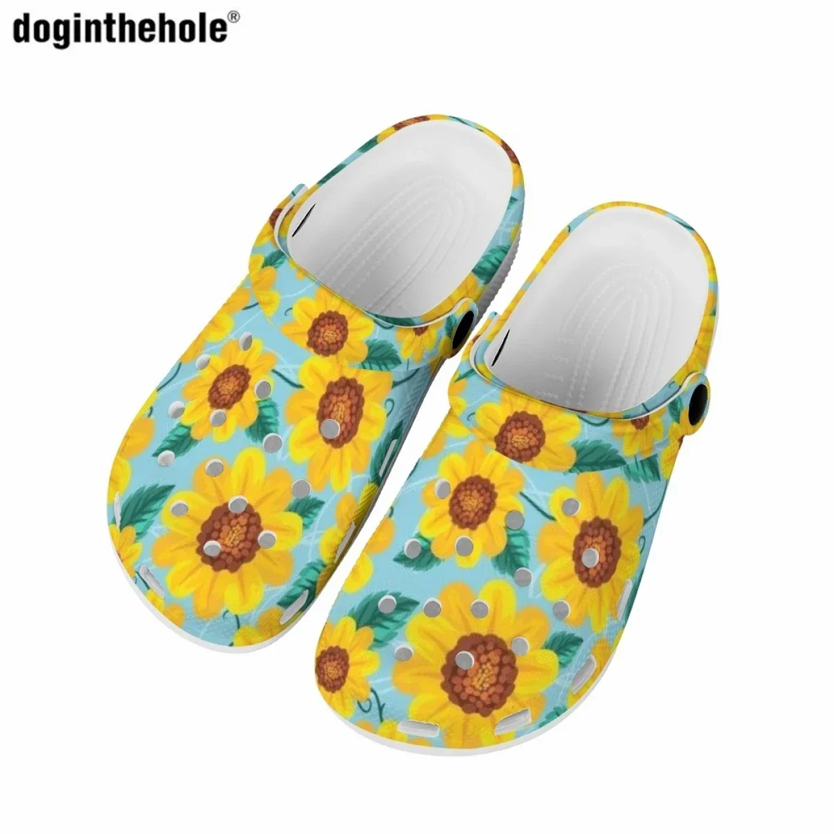 Fashion Trend Sunflower Design Women Hole Shoes Summer Light Breathable Outdoor Beach Sandals Home Non-slip Slipper