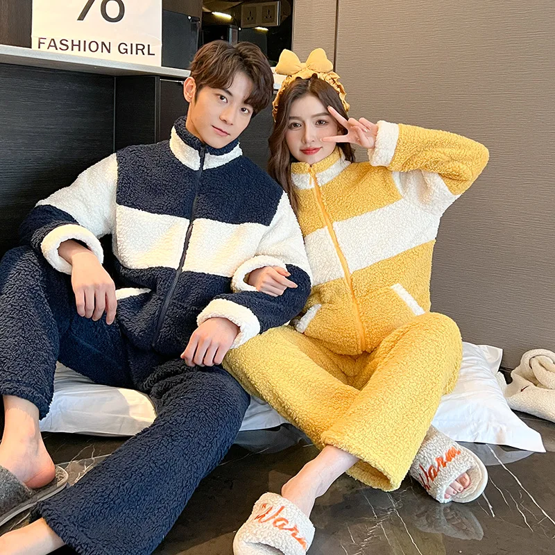 

Winter Flannel Pajamas Set For Women Coral Fleece V-Neck Pyjamas Suit Long Sleeve Trouser Female Sleepwear 2022 Home Clothes