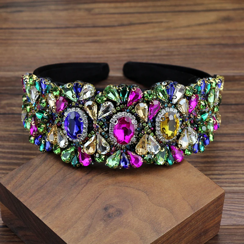 Crystal Headbands Wide Gorgeous Colorful Shiny Diamante Baroque For Women Wedding Fashion Hair Jewelry jewelry accessories hair accessory hair headdress bridal headwear