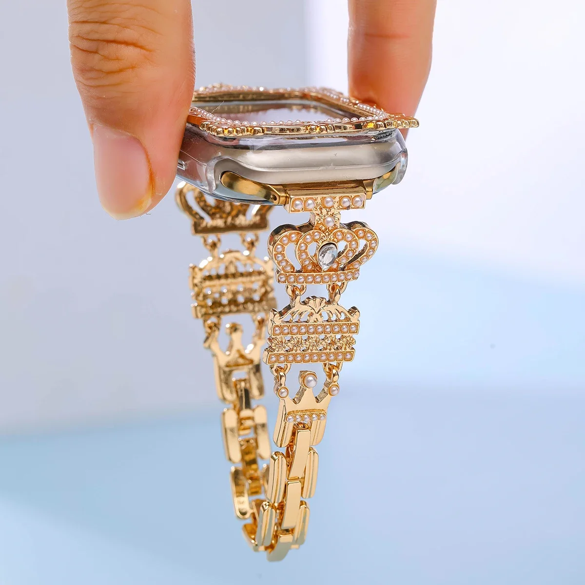 Elegant Diamond-Embellished Metal Watch Strap with Fun Case Design