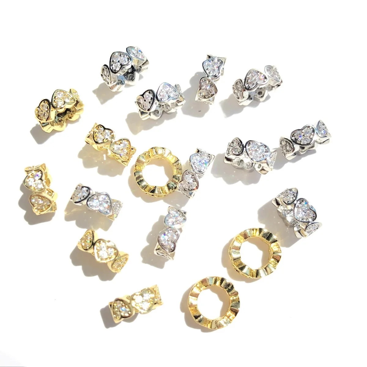 20pcs 8mm Zirconia Pave Heart Wheel Spacers Rondelle Beads for Bracelet Necklaces Earring Waist Jewelry Findings Wholesale