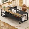 71" Executive Desk, Large Office Desk, Widen File Drawers, Power Outlets, Reversible L Shaped, Corner Desk, Storage Shelves 2