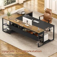 71" Executive Desk, Large Office Desk, Widen File Drawers, Power Outlets, Reversible L Shaped, Corner Desk, Storage Shelves 2