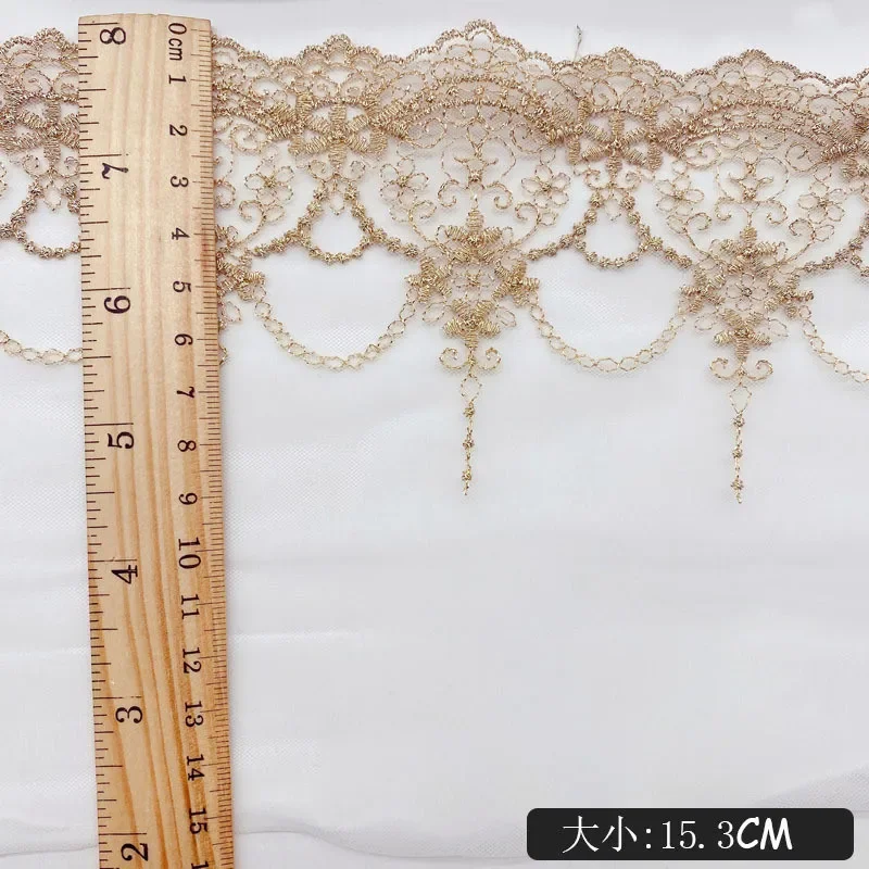Embroidered Lace Polyester Clothing Accessories Wedding Dress Skirt Handmade Gold Thread Computer Embroidery 20Yards