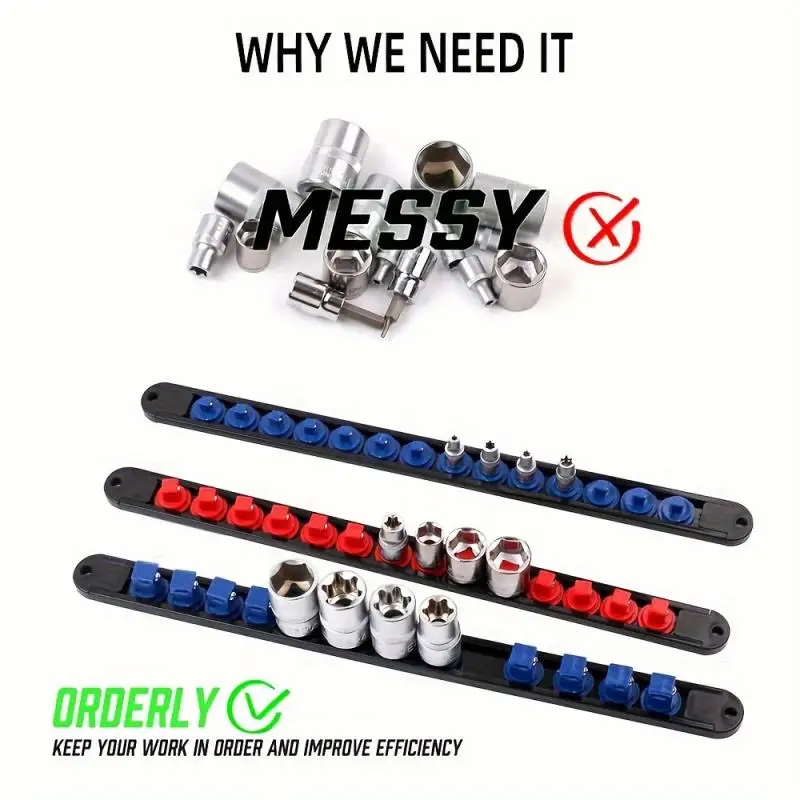 6개 360 °   회전식 소켓 정리 세트 - 내구성이 뛰어난 ABS 보관 랙, 1/4 3/8 1/2 클립, 공간 효율적이고 쉬운 접근성