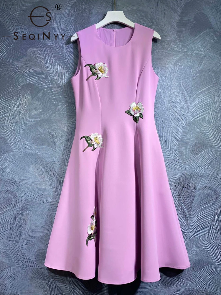 

Женское платье с цветочной вышивкой SEQINYY, элегантное модельное винтажное Повседневное платье-трапеция с цветочной вышивкой, новинка весны-лета