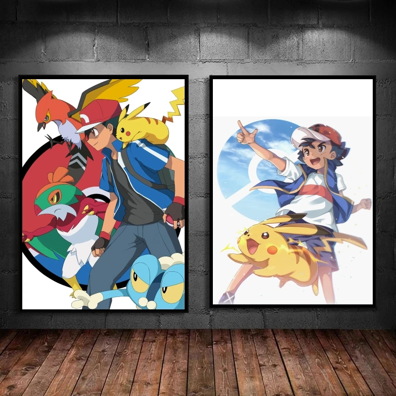 

Japanese Anime Canvas Paintings Pokemon Ash Ketchum Pikachu Decor Gifts Aesthetic Poster Prints And Prints Comics Pictures