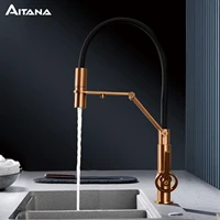 Robinet de cuisine de style îlot en laiton gris pistolet avec pulvérisateur extractible d'eau filtrée. Poignée de remorquage, eau chaude et froide, mélangeur d'évier à 2 fonctions 1