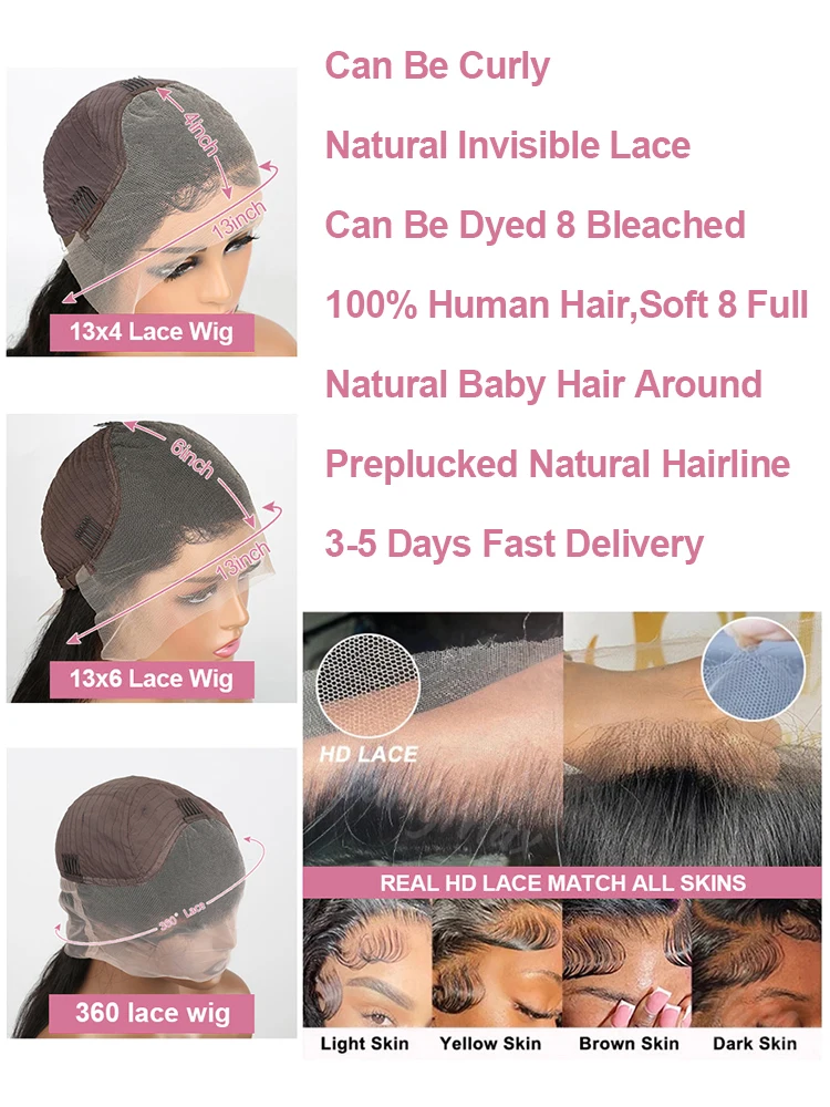 Human Hair Wig 300 Density 13x6 HD Bone Straight Lace Front 40 50Inch 13x4 360 Lace Frontal For Women