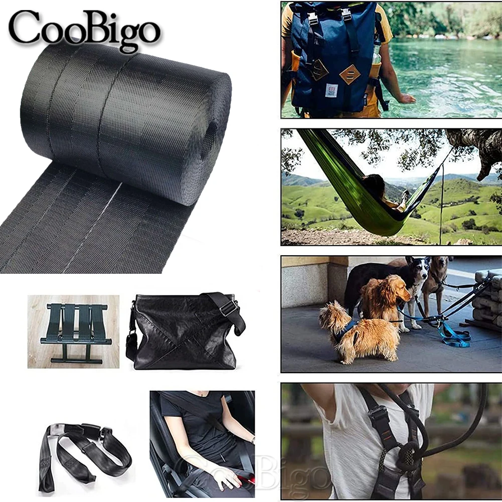Durable Black Herringbone Woven Nylon Webbing Strap - Ideal for Sewing, Belts, Harnesses, and Bags (10 Yards, 10-50mm Width)