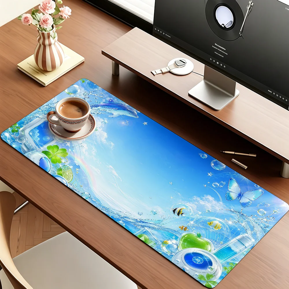 Blue Sea Dolphin Rainbow Print Gaming Mouse Pad - Large, Anti-Slip with Stitched Edges
