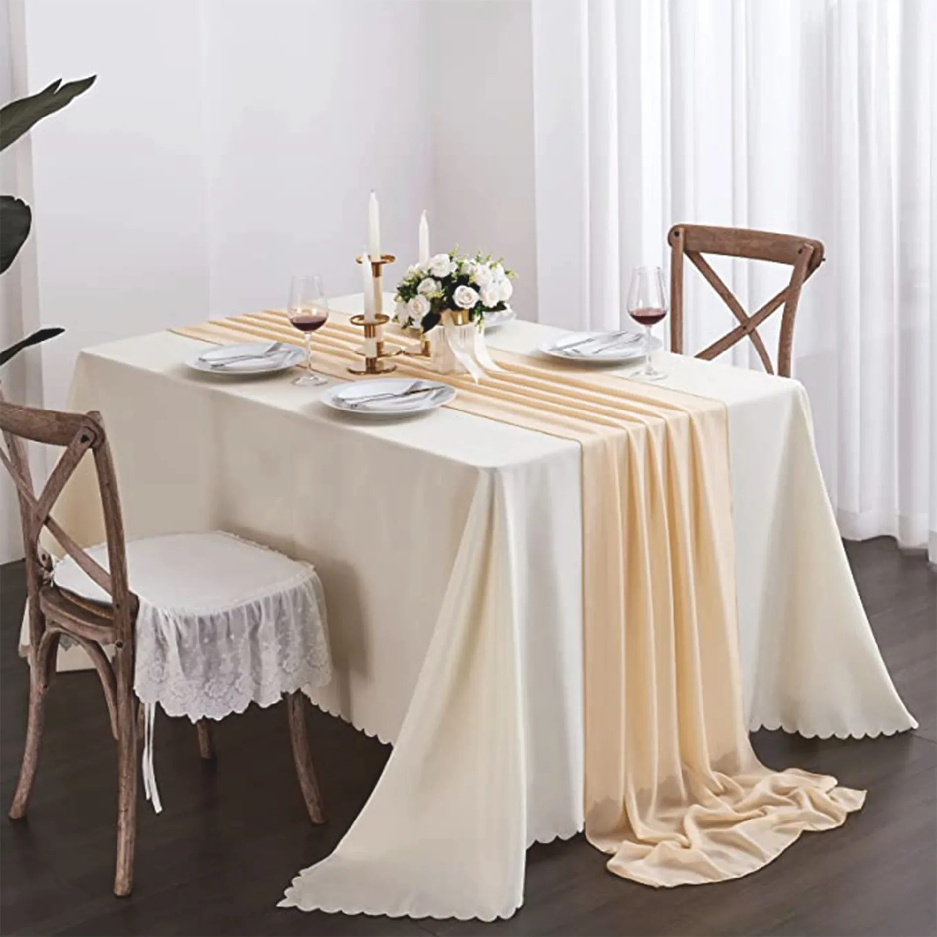 Sage Green Chiffon Table Runner Romantic Boho Table Runner For Wedding Birthday Party Bridal Valentine's Day Table Decoration 5