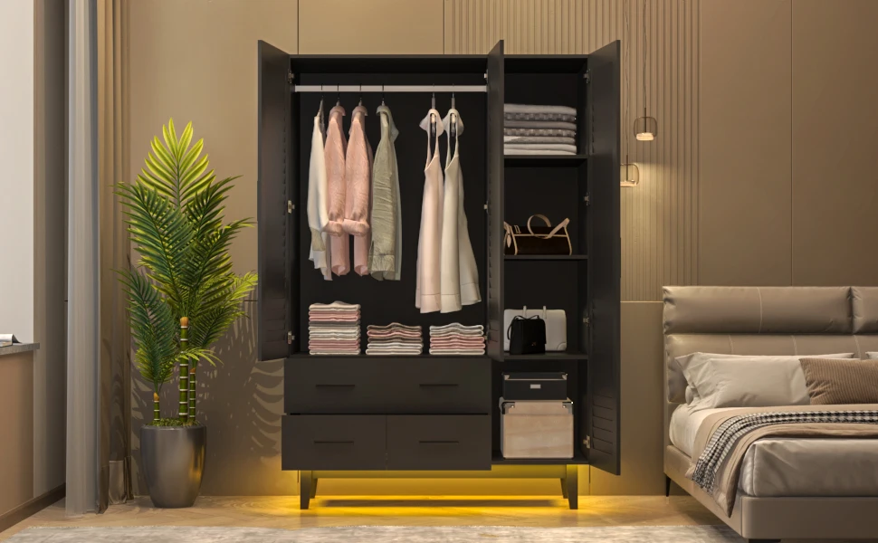 3-Door Armoire Wardrobe Closet Cabinet