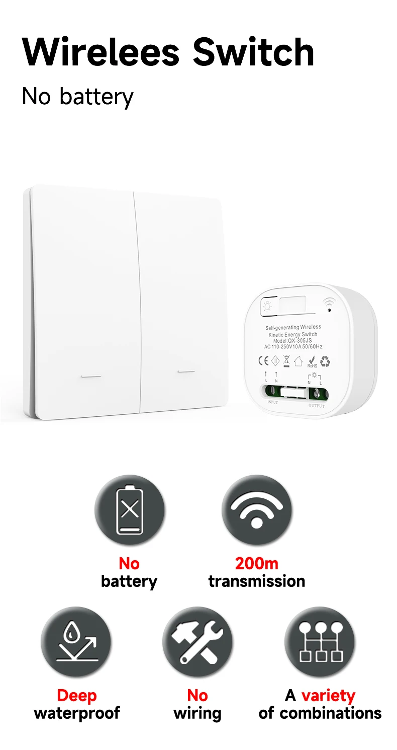Outdoor Waterproof 1/2/3 gang Self Powered Kinetic Energy Switch Scb24e7a0365a435180a0a572610ef56ez