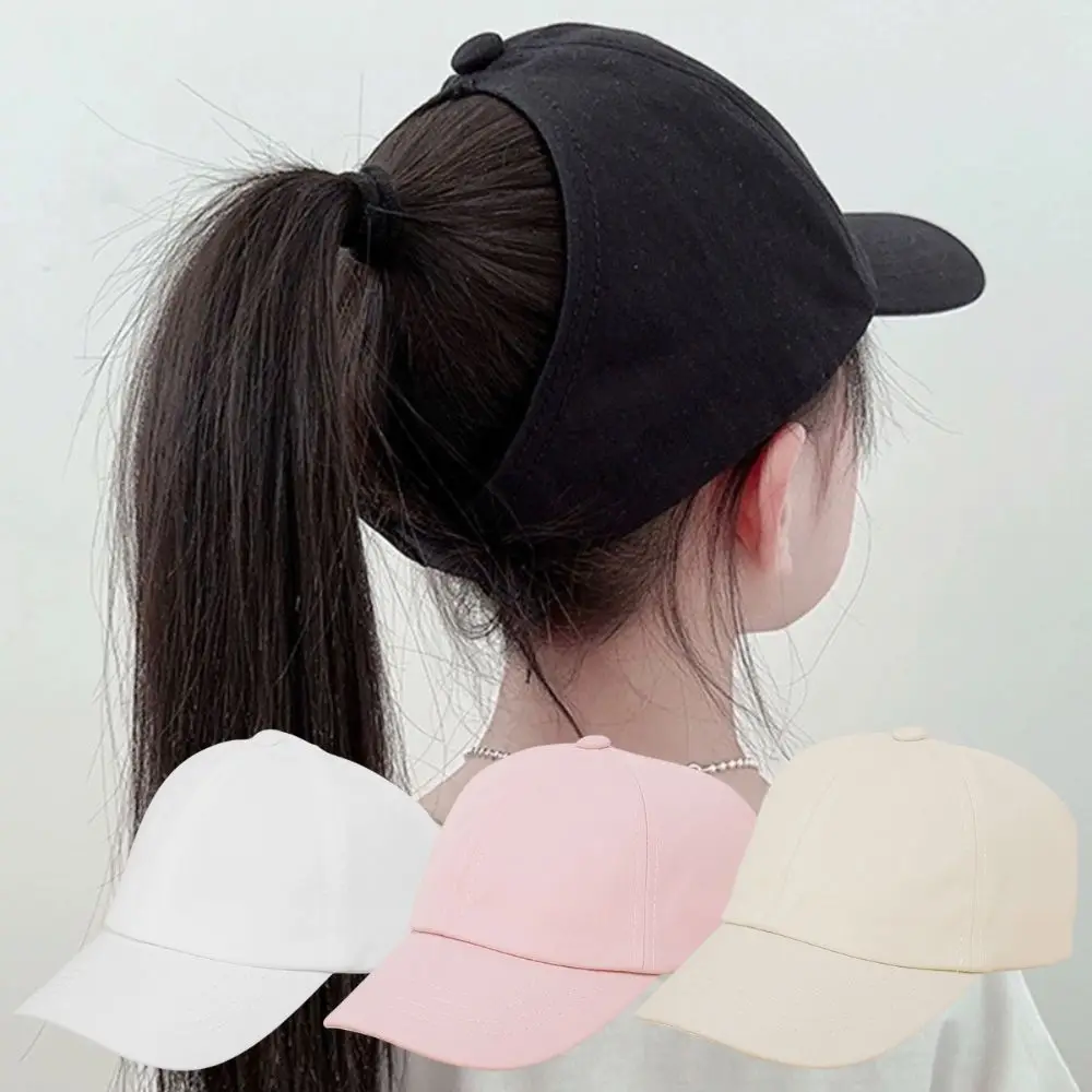 Baseball Cap Fashion Solid Color Ponytail Hat Kids Boy Girl Cap Adjustable Baseball Caps Travel Baby Children Peaked Caps High Ponytail Cap