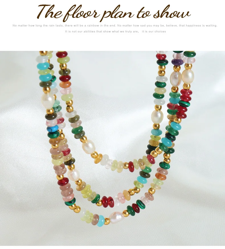 Süßwasser perlenkette bunte Natursteine Perlen Damen Edelstahl zweiteilig Set Charm Schmuck – Detail 7
