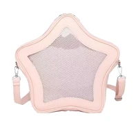 E74B Women School Girl Shoulder Handbag PU Leather Large Capacity Clear Star Shape Crossbody Bag Itabag for Anime Pin Display 1