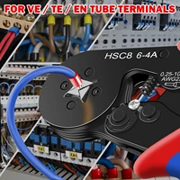 HSC8 6-4A Crimping Tool 0.25-10mm for Ferrule Tubular Terminals ² 23-7AWG Ferrule Crimping Clamp Set Wire Head Electrician Tools 4
